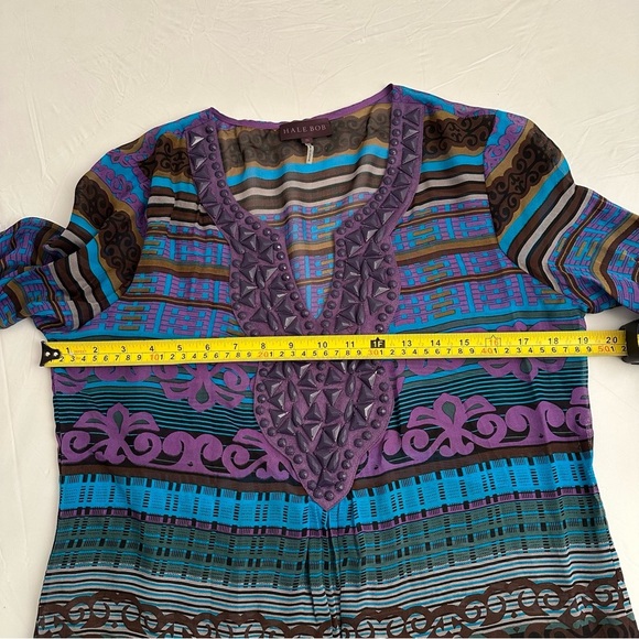 Hale Bob sheer silk purple multicolor bead v-neck top - Picture 6 of 11